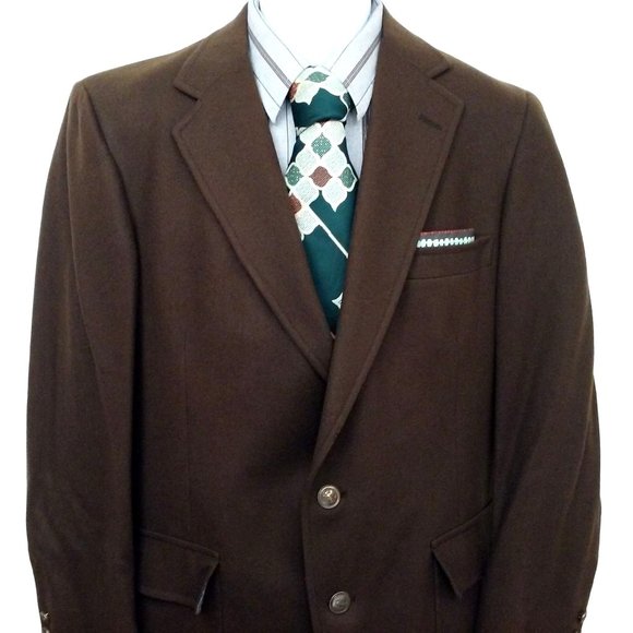 Vintage 80s Austin Reed USA-Made Wool Sport Coat -38R Heraldic Lion Brown Mended - Picture 1 of 9